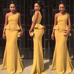 2019 Daffodi Yellow Evening Dress One Shoulder Peplum Long Formal Special Occasion Dress Prom Party Gown Plus Size vestidos de festa