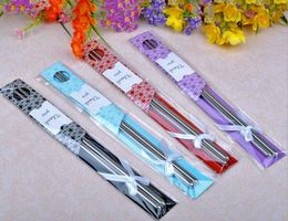 100 pairs/lot wedding gift souvenirs of stainless steel chopstick sets favors, party return gifts for guest