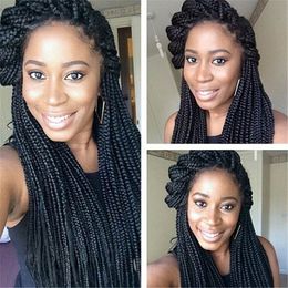 Micro braid wig african american braided wigs for women 14" synthetic wig long straight hair braided lace front wig box braids lace wigs