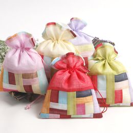 Fresh Large Stripe Cloth Packaging Bags Drawstring Jewellery Trinket Cosmetic Tools Gift Pouch Dried flowers Candy Tea Storage Pocket Sachet