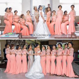 New Arrival Coral Formal Bridesmaid Dress Elegant Mermaid Long Lace Top Maid of Honour Dress Wedding Guest Gown Plus Size Custom Made