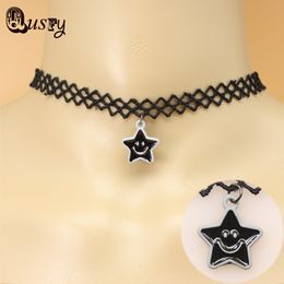2016 New 5 star love Black Crystal Pendant Choker Collar Charm Necklace Gothic Handmade Retro Jewelry For Woman Bijoux Female Nc