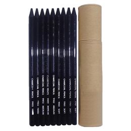 10pcs Non-wood Black Charcoal Student Artist Sketch Drawing Pencils Assorted Set