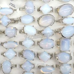 Classic Medium-sized White Opal Stone Rings Bague 50pcs/Lot Mixed Wholesale Oval, Square, Circle, Etc