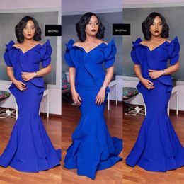 Royal Blue Mermaid Prom Dresses Plus Size South African Satin Cheap Evening Gowns Floor Length Formal Party Dress