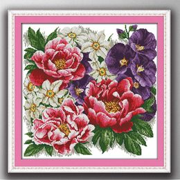 A bunch of vigorous flowers home decor painting , Handmade Cross Stitch Embroidery Needlework sets counted print on canvas DMC 14CT /11C