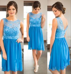 2017 New Country Bridesmaid Dresses Short Cheap Western Wedding Guest Wear Lace Chiffon Coral Blue Knee Length Party Maid of Honor Gowns