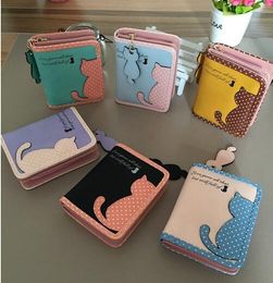 Wholesale Cartoon Women Short Design Cat Wallet Cute Ladies Purse Leather Wallet Card Holder Free Shipping