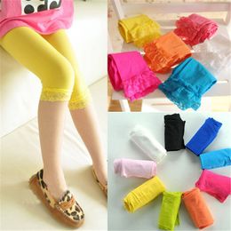 Hot Kids baby girls velvet candy color leggings summer girls lace leggings children Cropped Pants IB301