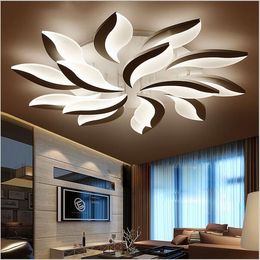 Modern Acrylic Led Ceiling Light Leaf Chandelier Lighting for Living Study Room Bedroom Lamp Dimmable with Remote Control