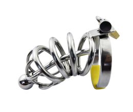 Stainless Steel Male Chastity Device Cock Cage with Urethral Catheter Penis Ring Adult Game Sex Toy