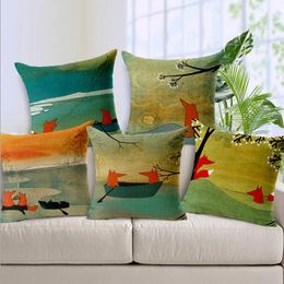 cartoon fox cushion cover cotton linen home decoration almofada nordic style couch chair throw pillow case 45cm square cojines