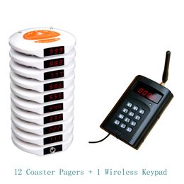 wireless coaster pagers,guest wireless calling pager system,take food pager,12 coaster pagers + 1 wireless keypad +2 charger base