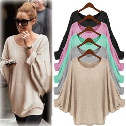 Wholesale- 2017 Sring Oversized T Shirts Baggy Women Long Sleeve Tops Tee Casual Women Clothing Loose Bat Pullover T-shirt Batwing Sleeve