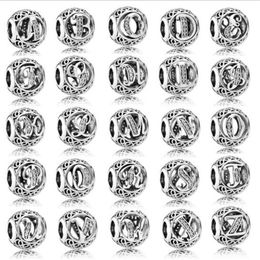 925 Sterling Silver Charm Beads Letters with Diamond for Jewellery Making 26 English Letters Fit European Fashion Jewellery Charm for Bracelets