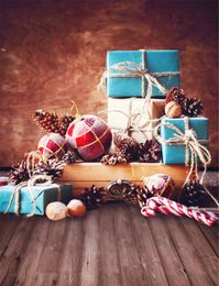 Abstract Red Brown Color Wall Children Christmas Photography Background Gift Boxes Winter Holiday Kids Photo Backdrops Vintage Wood Floor