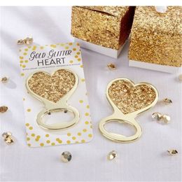 DHL Free Shipping 100PCS Gold Glitter Heart Bottle Opener Wedding Favours Event Keepsake Birthday Gifts Anniversary Decors