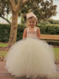 simple first communion dresses UK - cute sequin tulle flower girls' dress halter backless simple tulle ball bown girls' pageant first communion dress