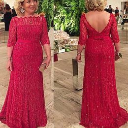 Sparkly Mother of the Bride Dresses Long Formal Sheer Bateau Neck Illusion Sleeves Backless Wedding Guest Party Gowns Sequins