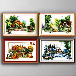 A series of four seasons rhythm scenery cross stitch , Handmade Cross Stitch Embroidery Needlework sets counted print on canvas 14CT /11CT