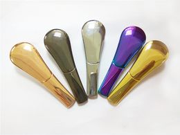 Rainbow Smoking Pipe Ice Blue Metal Zinc Alloy 95mm Length 24mm Diameter Tobacco Pipe Spoon Style Cigarette Pipes with Retail boxes