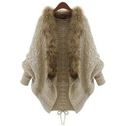 Summer Cardigan Sweater Women Poncho Fur Collar Batwing Sleeve Oversized Sweaters Long Sueter Mujer Plus Size