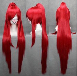 100% Brand New High Quality Fashion Picture full lace wigs>> Red Dark Long Synthetic Hair Halloween Party Wigs with 1 Tail of Horse + A wig