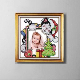 CHRISTMAS CAT photo frame lovely cartoon painting counted printed on canvas DMC 14CT 11CT Cross Stitch Needlework Set Embroidery kit