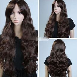 NEW Wavy Women Long Dark Brown Cosplay Party Curly Wigs Fashion Ladies Hair Wig