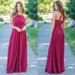 Stunning 2017 Fuchsia Chiffon Country Bridesmaid Dresses Long Elegant Ruched Floor Length Maid Of Honour Gowns Custom Made China EN7253