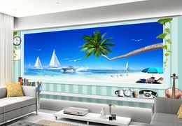 Fashion 3D Home Decor Beautiful 3D Stereo Window Extended Space Blue Ocean Beach