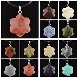Natural Stone Pendant Quartz Crystal Point Chakra Healing Turquoise Women Men Jewellery Cheap Clover Stone Leather Necklace