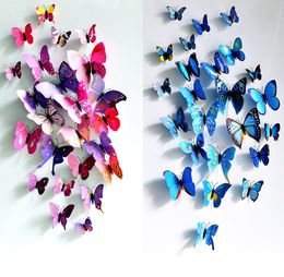 12 pieces/set PVC Butterfly 3D Wall Sticker For Kids Room Living Room Decoration More than 15 Colours for choosing