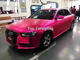 2017 New Rose Red Chrome Satin Vinyl Car Wrap Film with air bubble free matt chrome Covering styling graphics size 1.52x20m roll