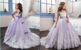Princess Appliques Flower Girls Dresses Bead Bow Tiered Tulle Girls Pageant Dress Ankle Length Custom Made Communication Wear