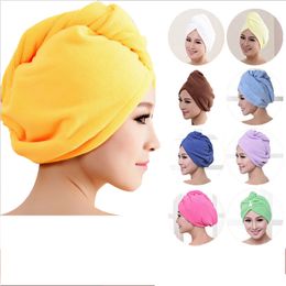 Wholesale- 2017 8 Colours Microfiber Solid Hair Turban Quickly Dry Hair Hat Womens Girls Lady's Cap Bathing Tool Drying Towel Head Wrap Hat
