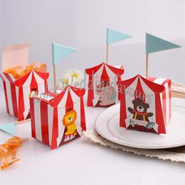 Free Shipping 50pcs Cartoon Animal Lion Elephant Wedding Favour Flags Candy Boxes Baby Shower Birthday Party Sweet Holder Kids Party Supplies