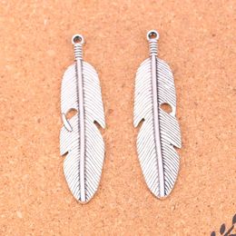 22pcs Antique Silver Plated feather Charms Pendants for European Bracelet Jewellery Making DIY Handmade 59*16mm
