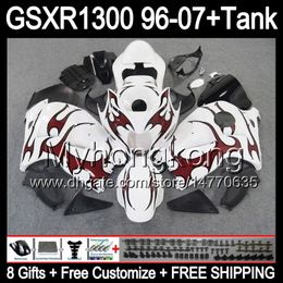 8gift red flames For SUZUKI Hayabusa GSXR1300 96 97 98 99 00 01 13MY60 GSXR 1300 GSX-R1300 GSX R1300 02 03 04 05 06 07 gloss white Fairing