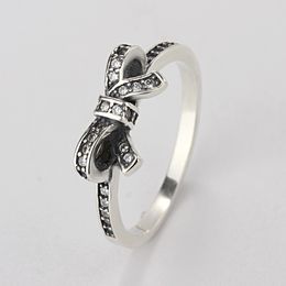 Una venta al por mayor 925 Silver Bow anillo de diamante Fit Pandora Cubic Zirconia Aniversario de la joyería para las mujeres regalo de Navidad
