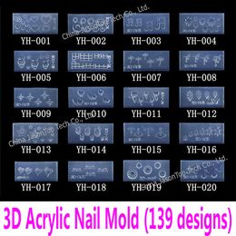 Wholesale- 3d Acrylic Nail Template Acrylic Nail Carving Mould Nail Art Template in 139 Designs Pattern Decoration Soft Silicon Gel Tools