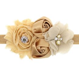 Wholesale- 2017 Hair Bands Accessories Baby Kids Girls Toddler Newborn Lace Sunflower Two Rose Flowers Pearl Rhinestone Hairband Headband