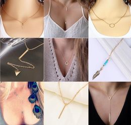 2017 new fashion High-grade Tassels triangle Feather Turquoise Pendant Necklace Mixed many style sexy Clavicle Necklace