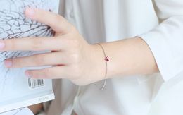 Fashion S925 Silver Heart Bracelet Simple Rose Red Three Stone Pendant Japan And Korea Woman Bracelet