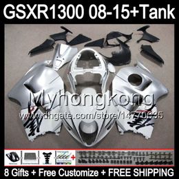 8gifts For SUZUKI Hayabusa GSXR1300 08 15 GSXR-1300 gloss silver 14MY155 GSXR 1300 GSX R1300 08 09 10 11 12 13 14 15 Fairing TOP silver Kit