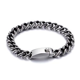 Punk Design Cool Vintage Black 316L Stainless Steel Curb Link chain Bracelet best gifts for Men Jewelry 8.66''