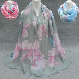 Kapok Flower Print Voile Cotton Infinity Scarf Fashion Circle Scarf Large Size Long Scaves Women around Scarfs