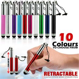 Retractable Capacitive Mini Stylus Touch Screen Pen With Sling for iphone Samsung HTC LG Tablet Free Shipping