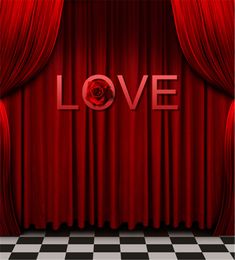 Love Theme Wedding Photo Booth Backdrops Printed Red Curtain Merry Christmas Happy New Year Family Photography Studio Portrait Backgrounds