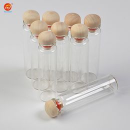 20ml Glass Bottles with Hardwood Cap Cute Glass Bottles Jars Crafts for Wedding Gift Home Decor Jars 100pcs